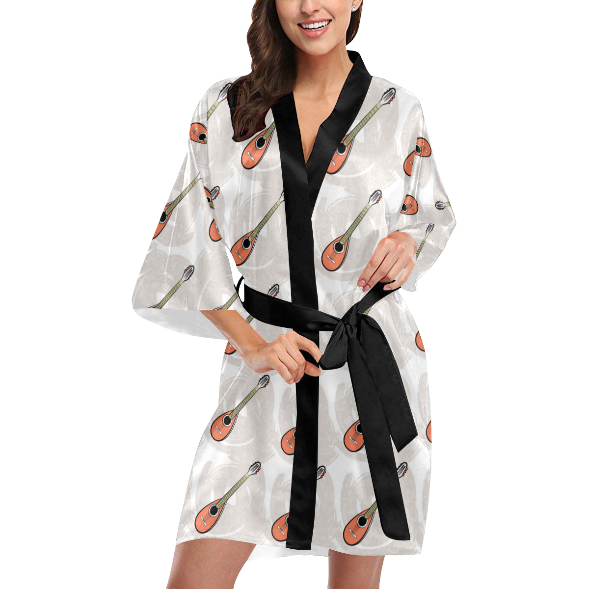 Mandolin Pattern Print Design 03 Women's Short Kimono
