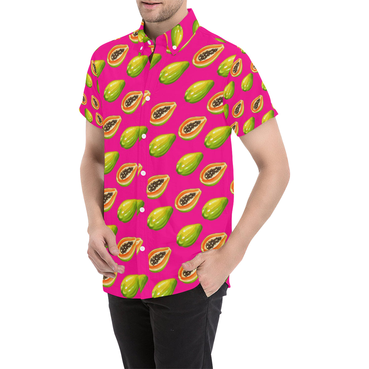 Papaya Pattern Print Design PP02 Men's Short Sleeve Button Up Shirt