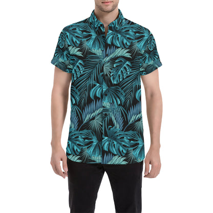 Palm Leaf Pattern Print Design A03 Men's Short Sleeve Button Up Shirt