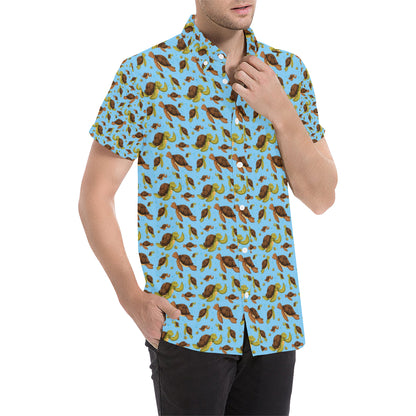 Hello Sea Turtle Print Pattern Men's Short Sleeve Button Up Shirt