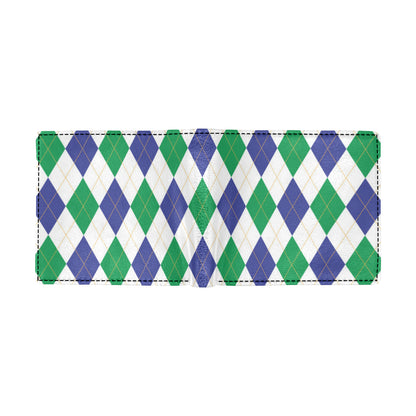 Argyle Green Blue Pattern Print Design 03 Men's ID Card Wallet