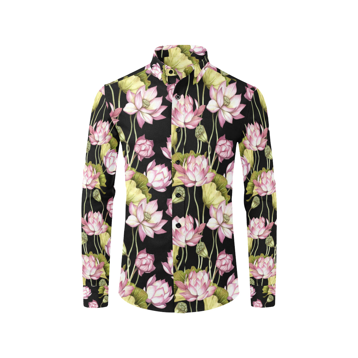 Water Lily Pattern Print Design WL06 Men's Long Sleeve Shirt