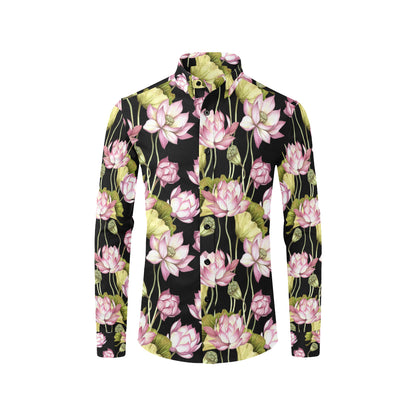 Water Lily Pattern Print Design WL06 Men's Long Sleeve Shirt
