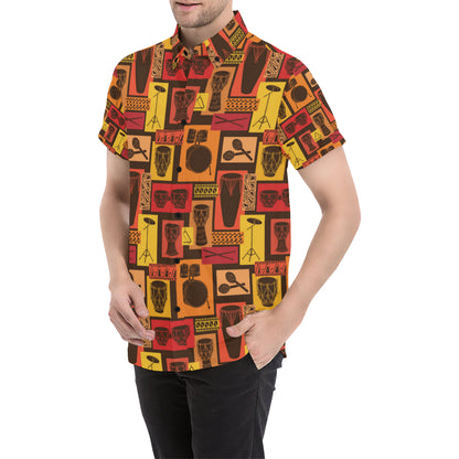 Percussion Pattern Print Design 02 Men's Short Sleeve Button Up Shirt