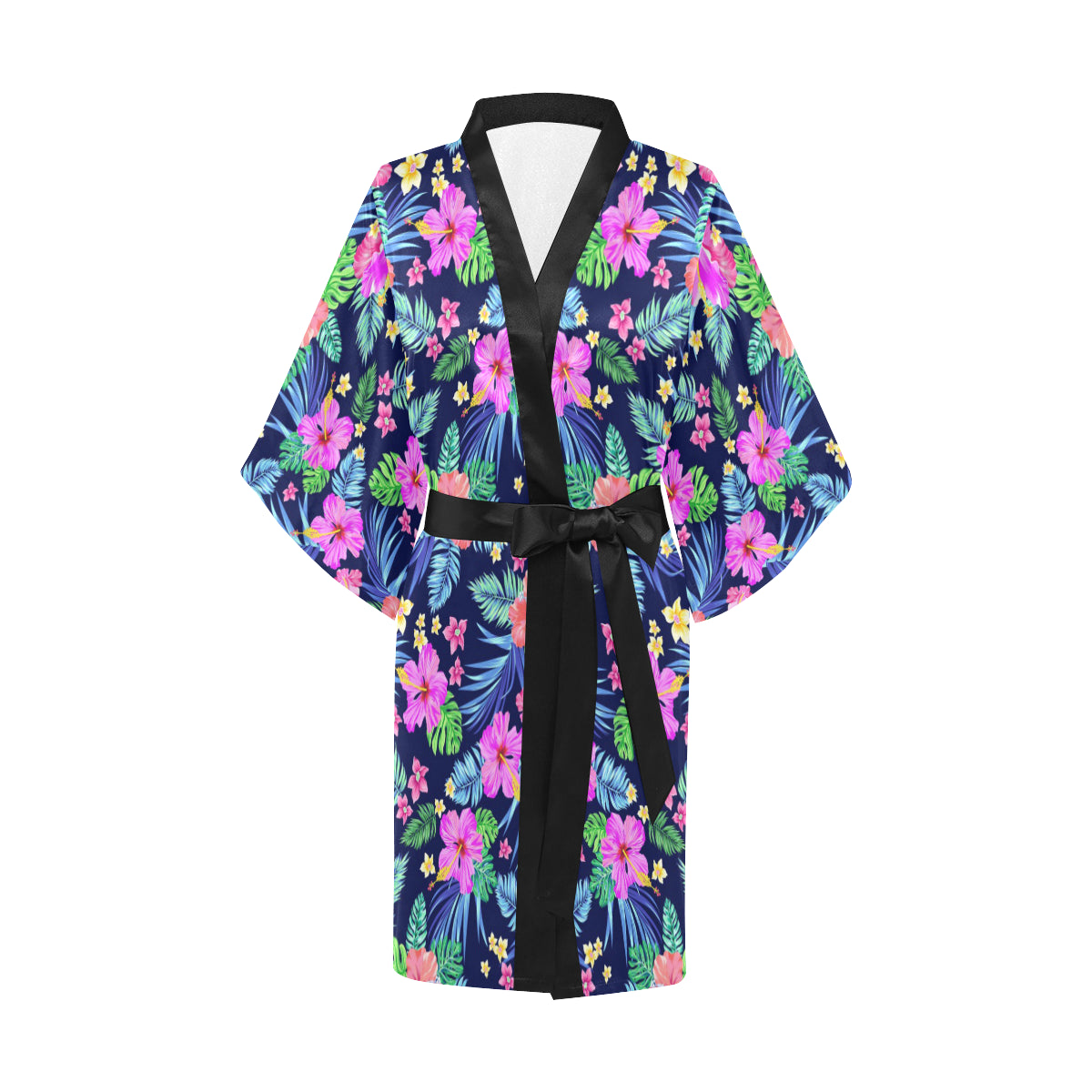 Neon Hibiscus Pattern Print Design HB016 Women Kimono Robe