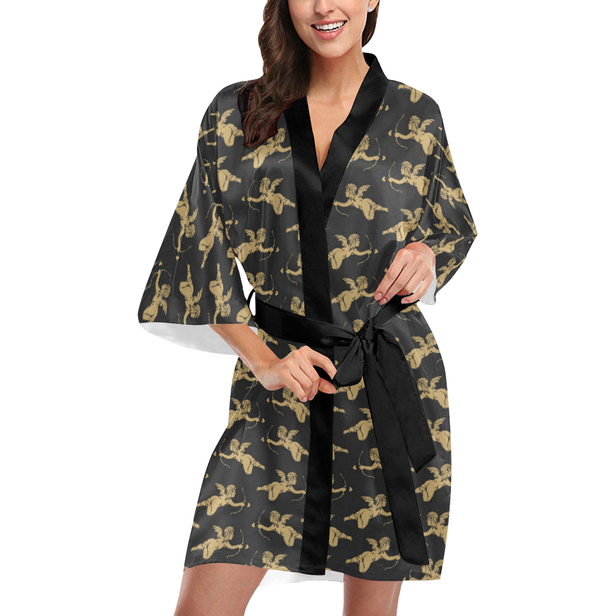 Cupid Pattern Print Design 02 Women's Short Kimono