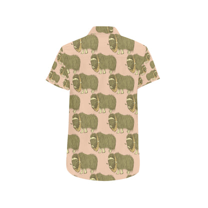 Yak Pattern Print Design 01 Men's Short Sleeve Button Up Shirt