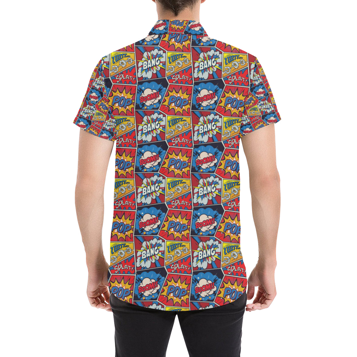 Comic Book Pattern Print Design 03 Men's Short Sleeve Button Up Shirt
