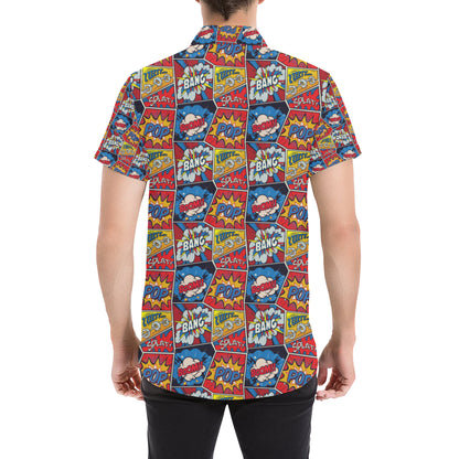Comic Book Pattern Print Design 03 Men's Short Sleeve Button Up Shirt