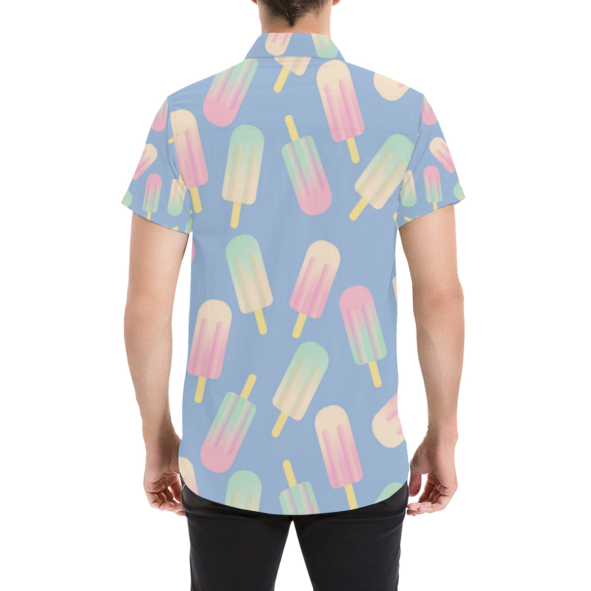 Ice Cream Pattern Print Design 05 Men's Short Sleeve Button Up Shirt