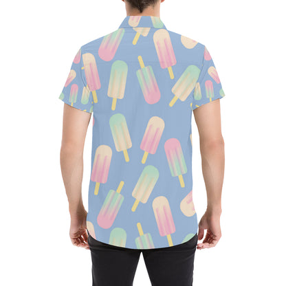 Ice Cream Pattern Print Design 05 Men's Short Sleeve Button Up Shirt