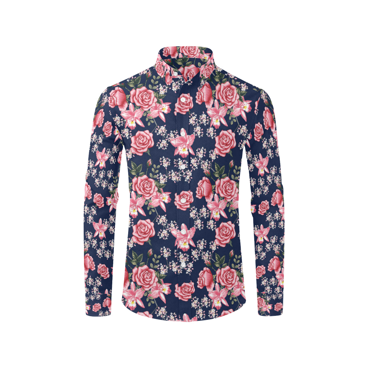 Rose Pattern Print Design A05 Men's Long Sleeve Shirt