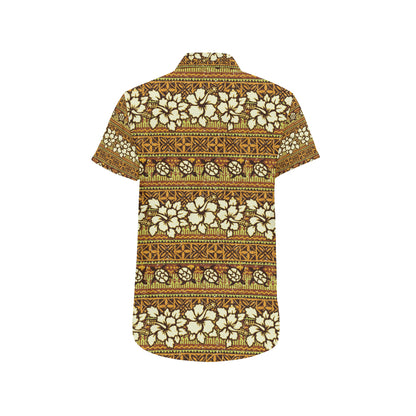 Hawaiian Themed Pattern Print Design H015 Men's Short Sleeve Button Up Shirt