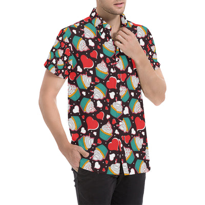 Cupcakes Heart Print Pattern Men's Short Sleeve Button Up Shirt