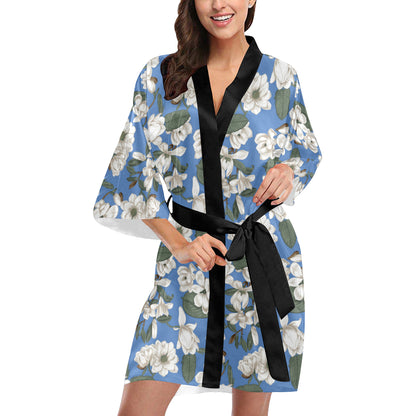 Magnolia Pattern Print Design 01 Women's Short Kimono