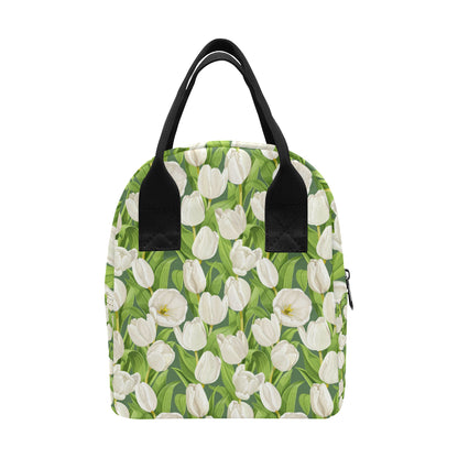 Tulip White Pattern Print Design TP05 Insulated Lunch Bag