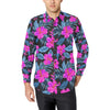 Neon Pink Hibiscus Pattern Print Design HB015 Men's Long Sleeve Shirt