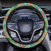 Vegan Colorful Themed Design Print Steering Wheel Cover with Elastic Edge