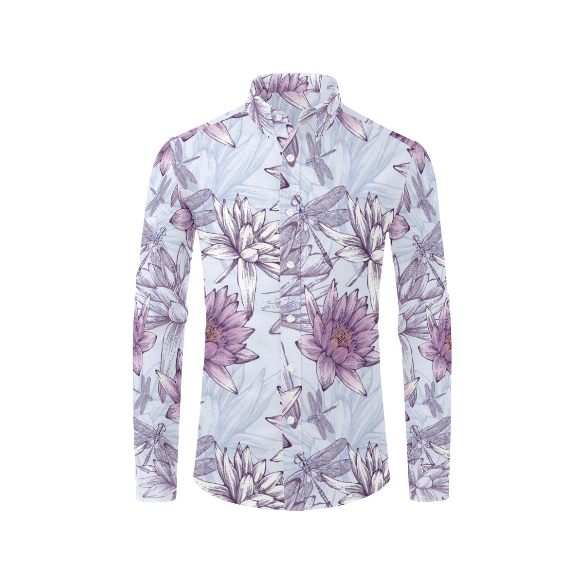 Water Lily Pattern Print Design WL01 Men's Long Sleeve Shirt