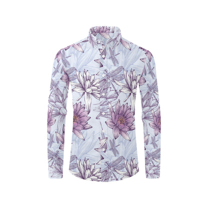 Water Lily Pattern Print Design WL01 Men's Long Sleeve Shirt