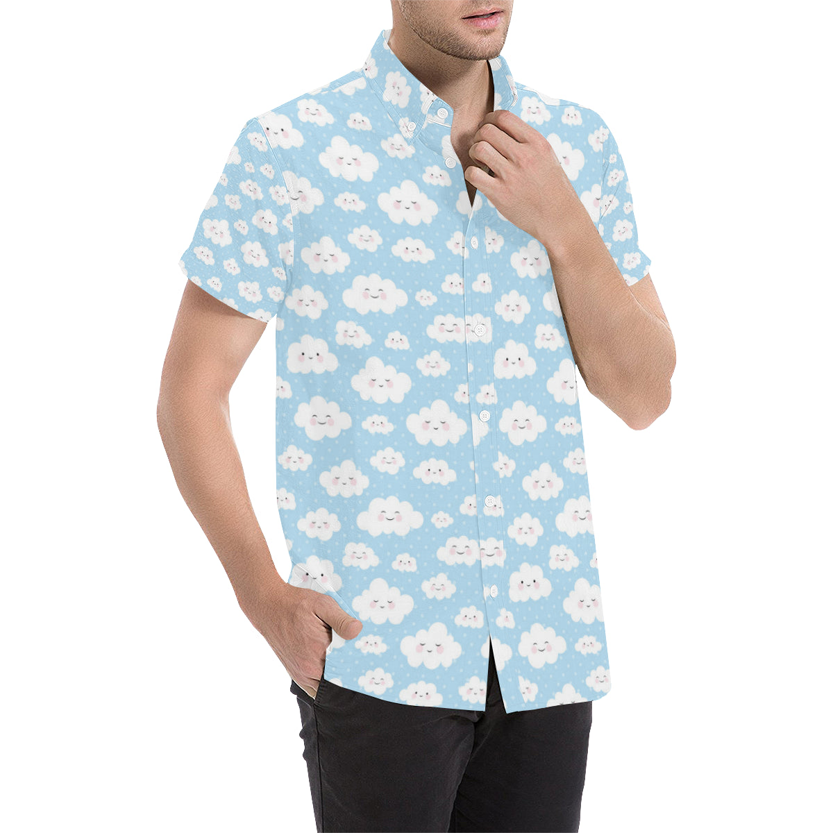 Cloud  Pattern Print Design 02 Men's Short Sleeve Button Up Shirt
