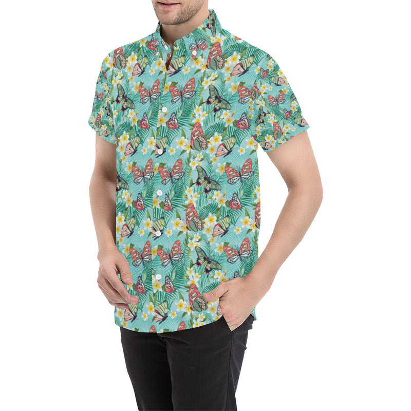 Butterfly Pattern Print Design 09 Men's Short Sleeve Button Up Shirt