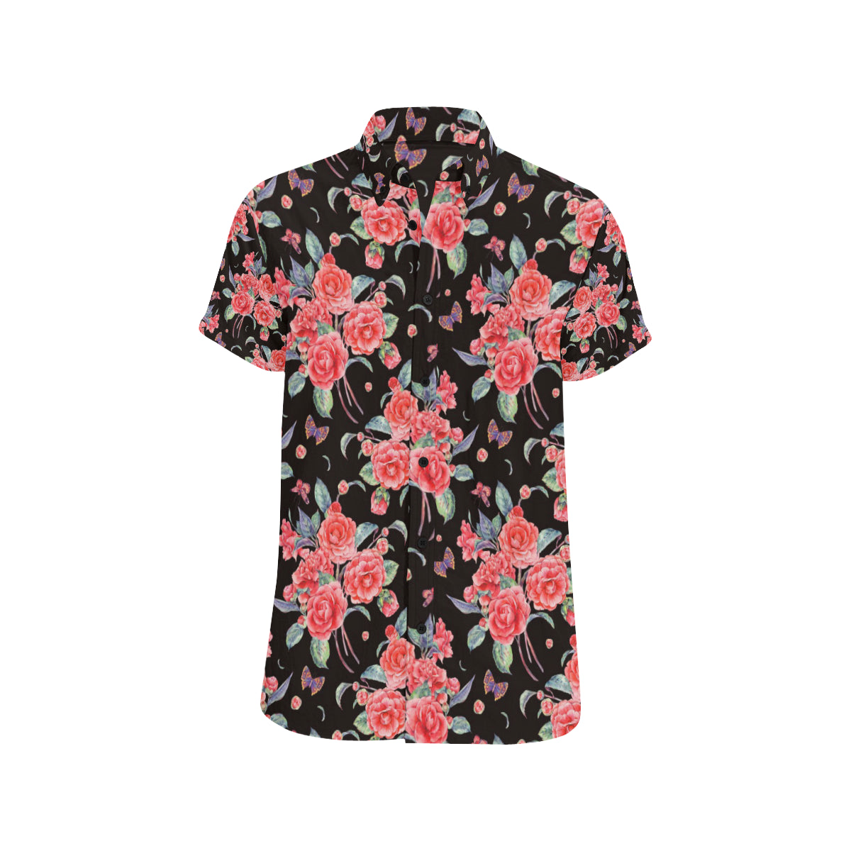 Camellia Pattern Print Design CM03 Men's Short Sleeve Button Up Shirt
