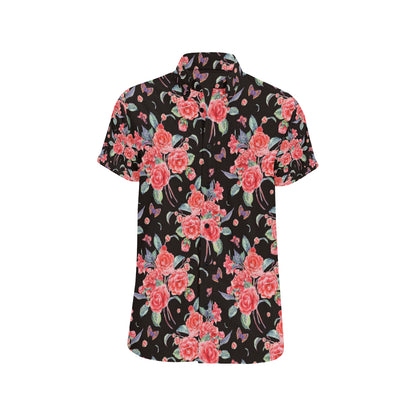 Camellia Pattern Print Design CM03 Men's Short Sleeve Button Up Shirt