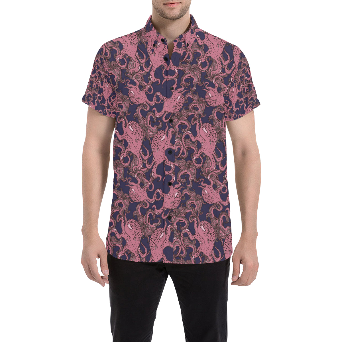 Octopus Pattern Print Design A03 Men's Short Sleeve Button Up Shirt
