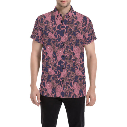 Octopus Pattern Print Design A03 Men's Short Sleeve Button Up Shirt