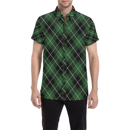 Plaid Green Pattern Print Design A05 Men's Short Sleeve Button Up Shirt