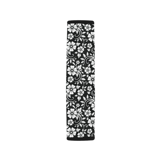 Floral Black White Themed Print Car Seat Belt Cover