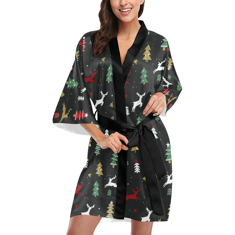 Christmas Tree Deer Style Pattern Print Design 03 Women's Short Kimono