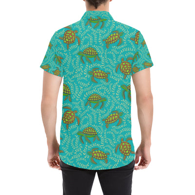 Sea Turtle Pattern Print Design T010 Men's Short Sleeve Button Up Shirt