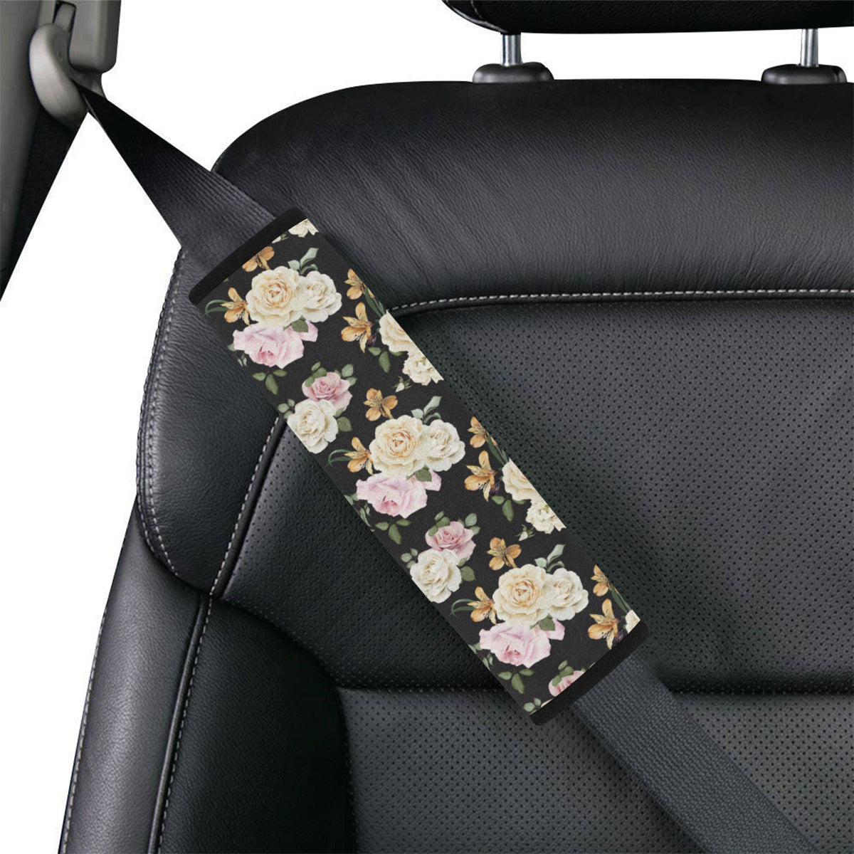 Rose Pattern Print Design A01 Car Seat Belt Cover