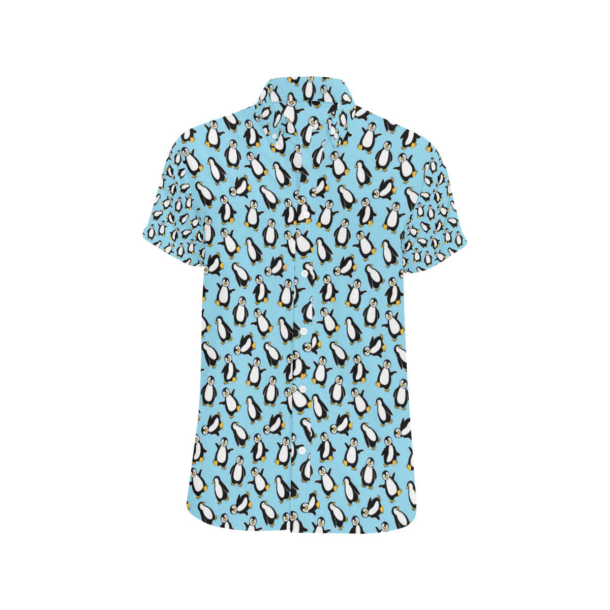 Penguin Happy Print Men's Short Sleeve Button Up Shirt