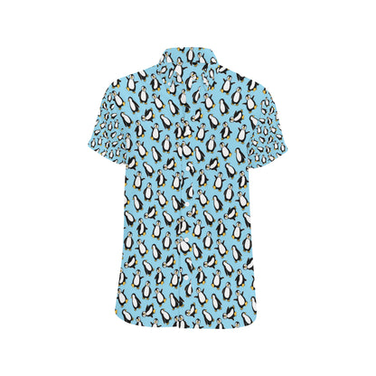 Penguin Happy Print Men's Short Sleeve Button Up Shirt