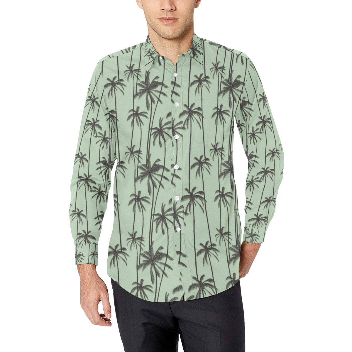 Palm Tree Pattern Print Design A04 Men's Long Sleeve Shirt