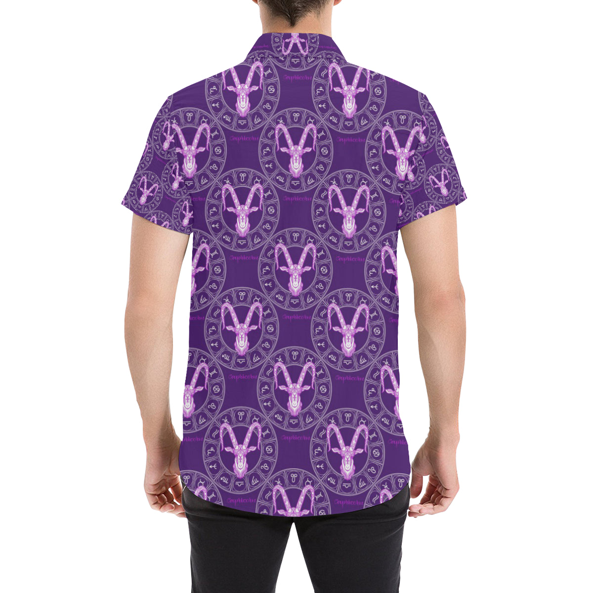 Capricorn Zodiac Pattern Print Design 04 Men's Short Sleeve Button Up Shirt
