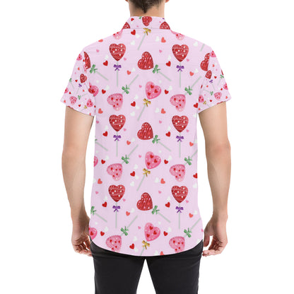 Lollipop Pattern Print Design LL07 Men's Short Sleeve Button Up Shirt