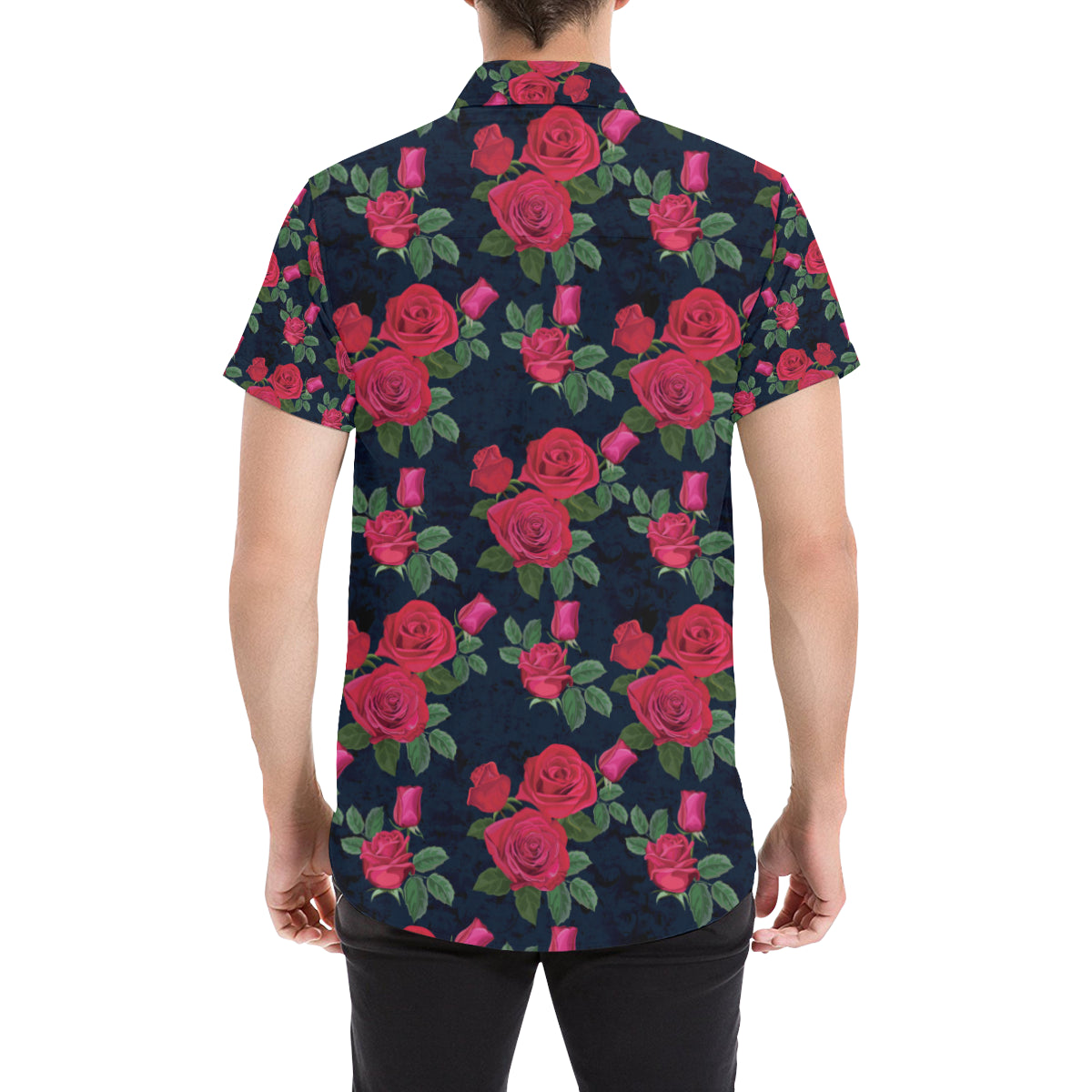 Rose Pattern Print Design A04 Men's Short Sleeve Button Up Shirt