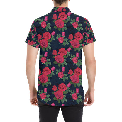 Rose Pattern Print Design A04 Men's Short Sleeve Button Up Shirt