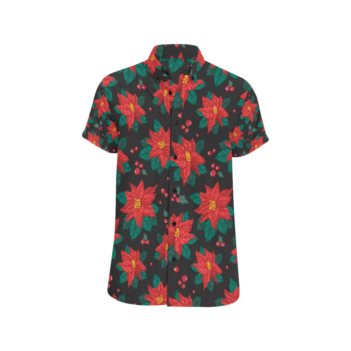 Poinsettia Pattern Print Design POT07 Men's Short Sleeve Button Up Shirt