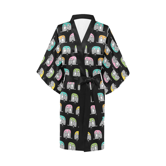 Camper Pattern Camping Themed No 2 Print Women Kimono Robe