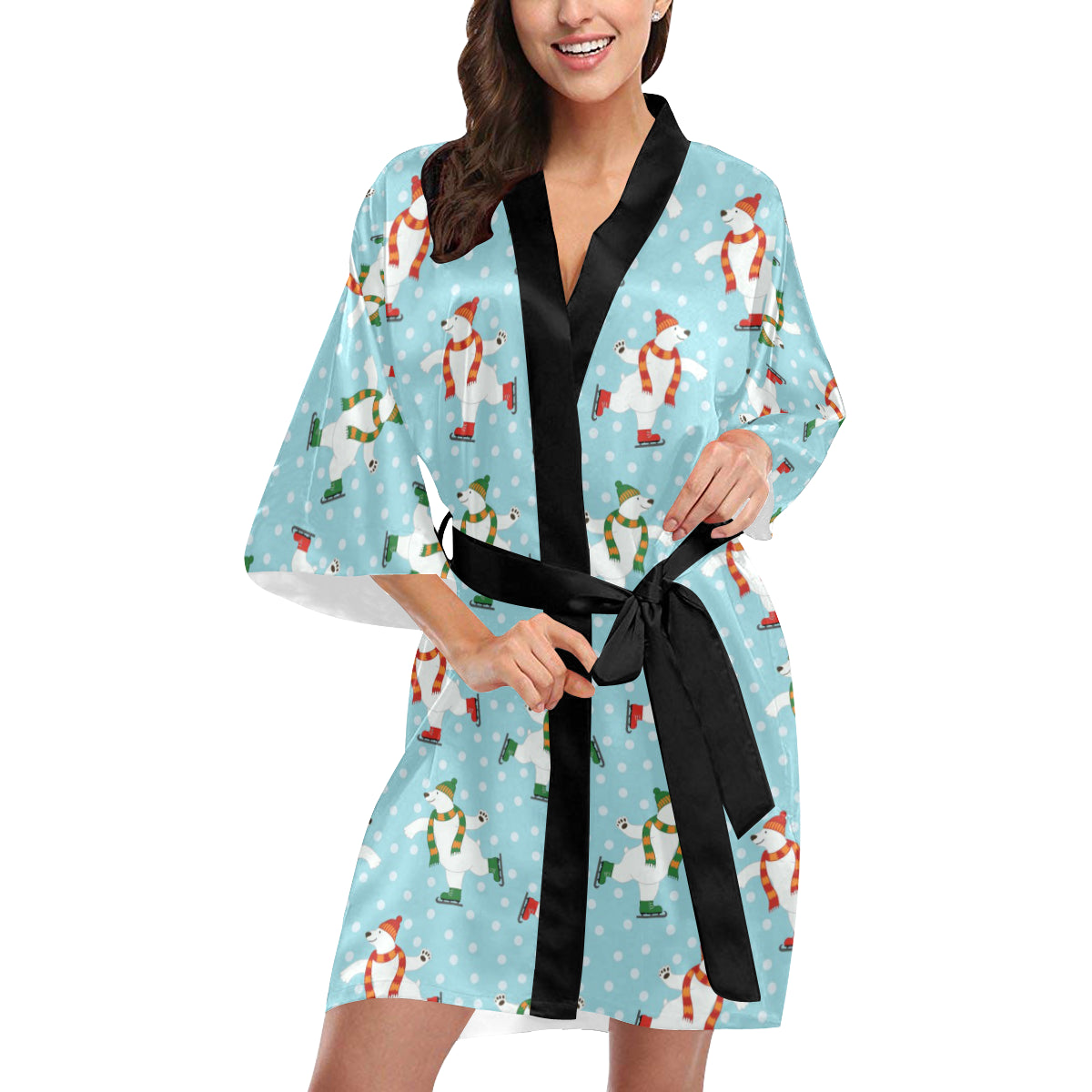 Polar Bear Pattern Print Design PB07 Women Kimono Robe