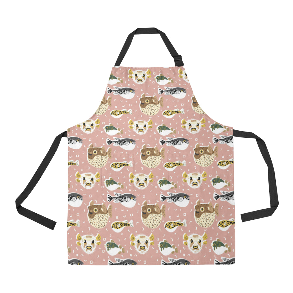 Fugu Cute Pattern Print Design 01 Apron with Pocket