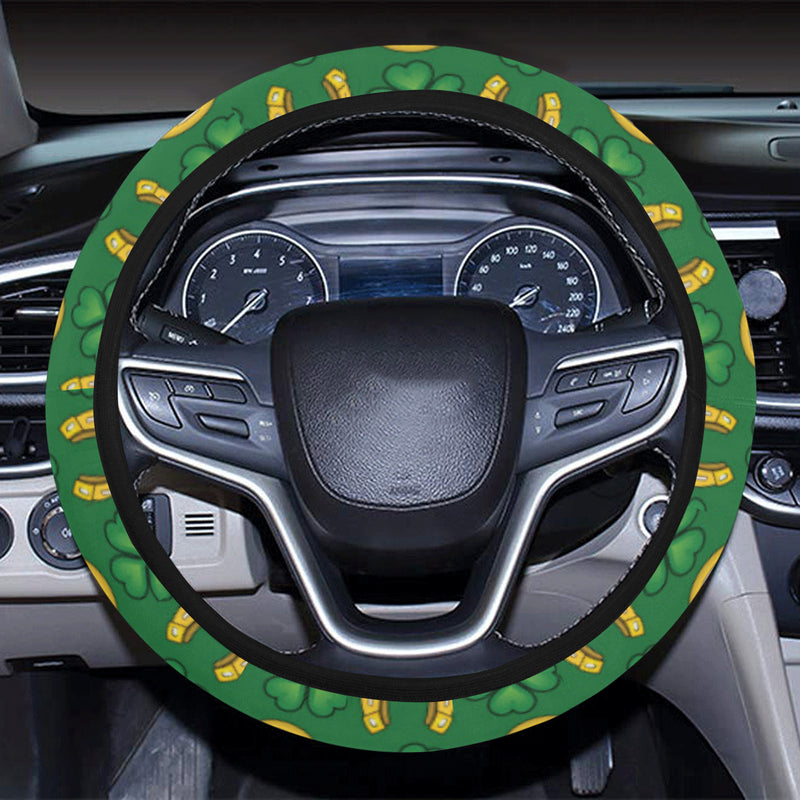 Shamrock Horseshoes Print Pattern Steering Wheel Cover with Elastic Edge