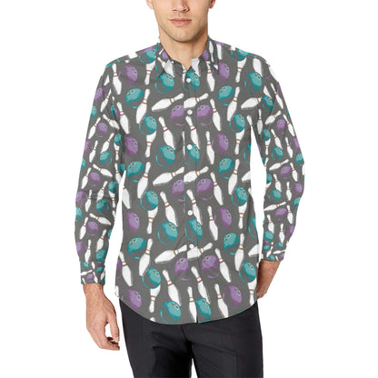 Bowling Pattern Print Design 03 Men's Long Sleeve Shirt