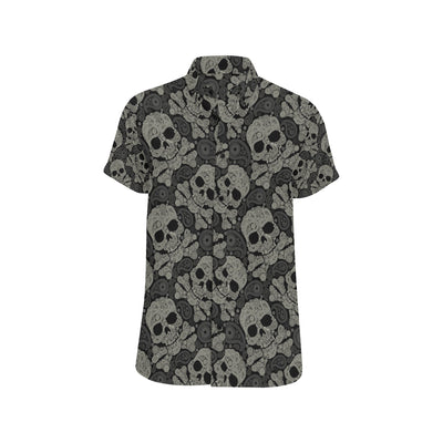 Paisley Skull Pattern Print Design A01 Men's Short Sleeve Button Up Shirt