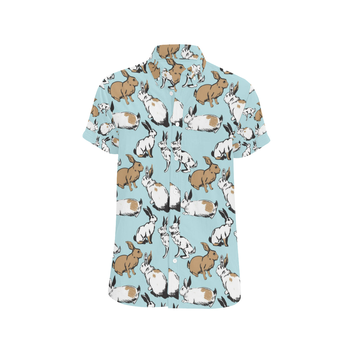 Rabbit Pattern Print Design RB018 Men's Short Sleeve Button Up Shirt